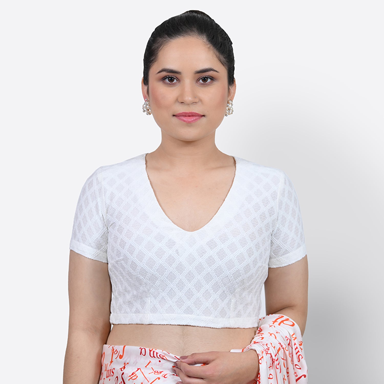 White Textured Lycra Blouse, Stylish Blouses for Sarees - Perfect for Office Wear