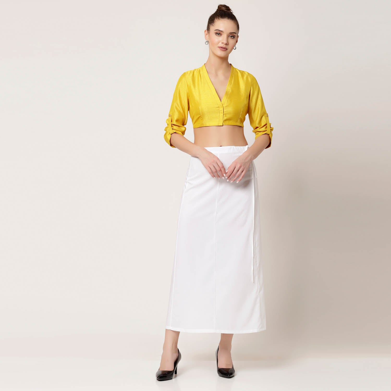 Yellow Silk Blouse With Turn-Up Sleeves, Stylish Blouses for Sarees—Perfect for Office Wear