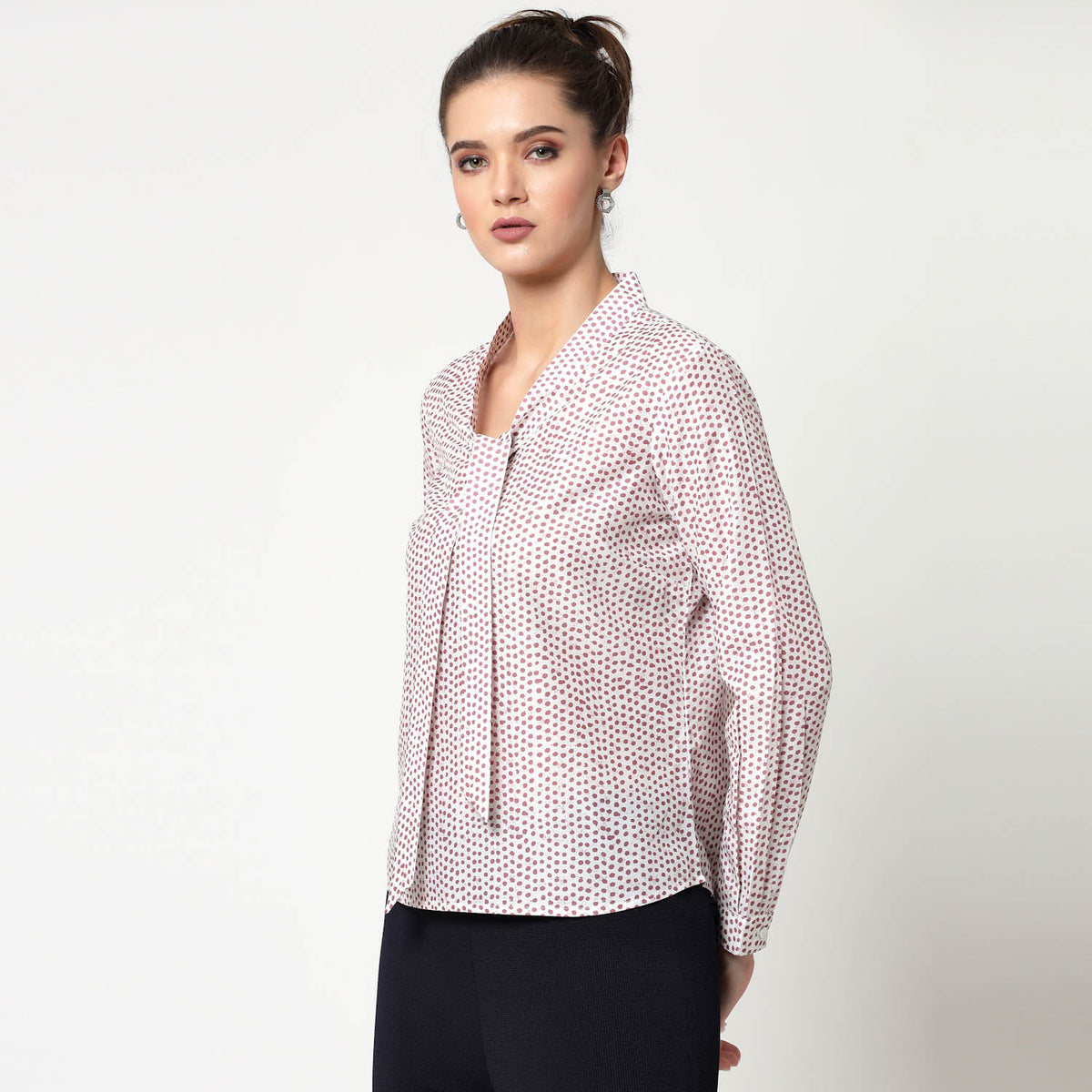 White & Pink Polka Top With Tie Knot