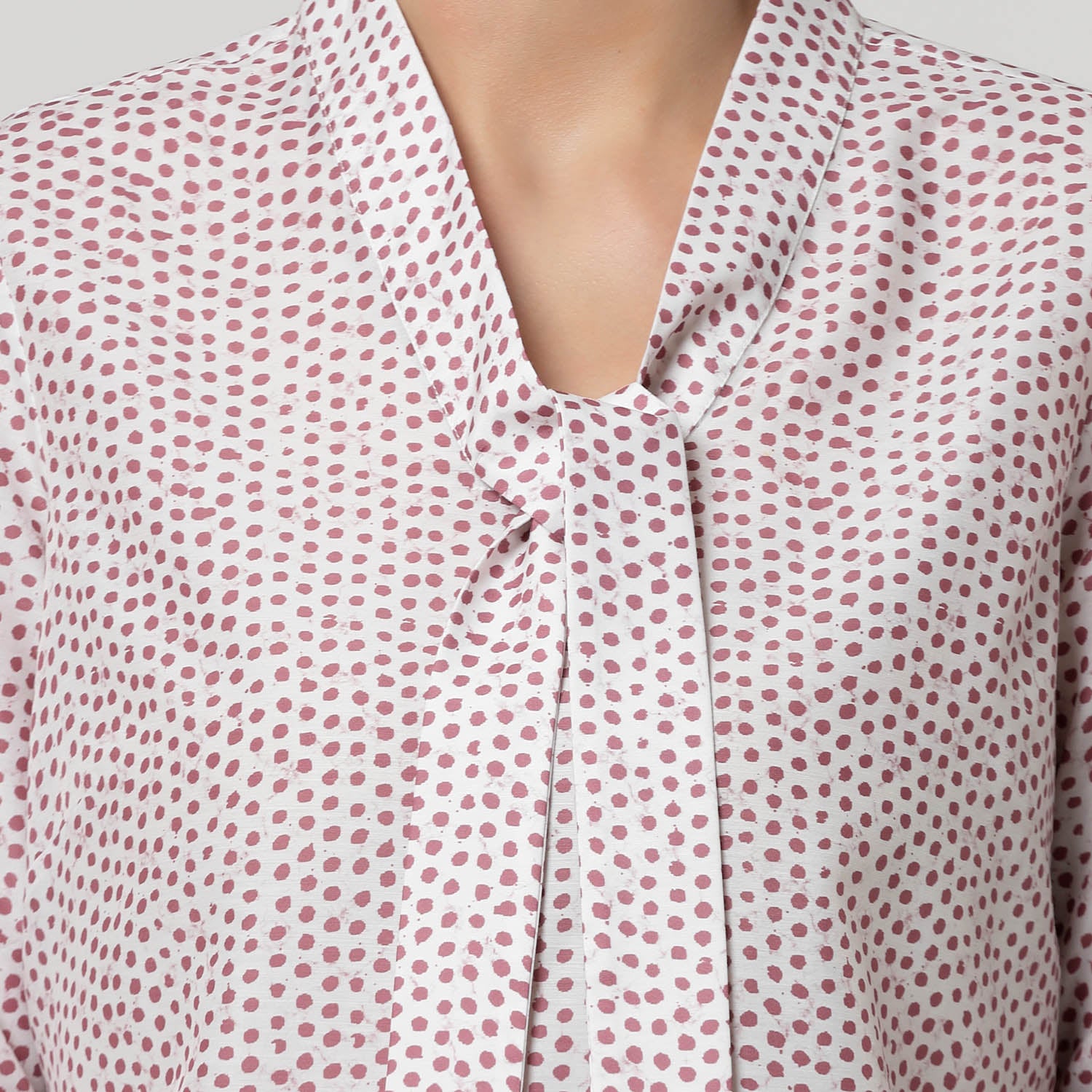White & Pink Polka Top With Tie Knot