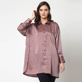 Pink Satin Oversize Long Shirt