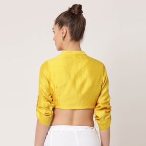 Yellow Silk Blouse With Turn Up Sleeves