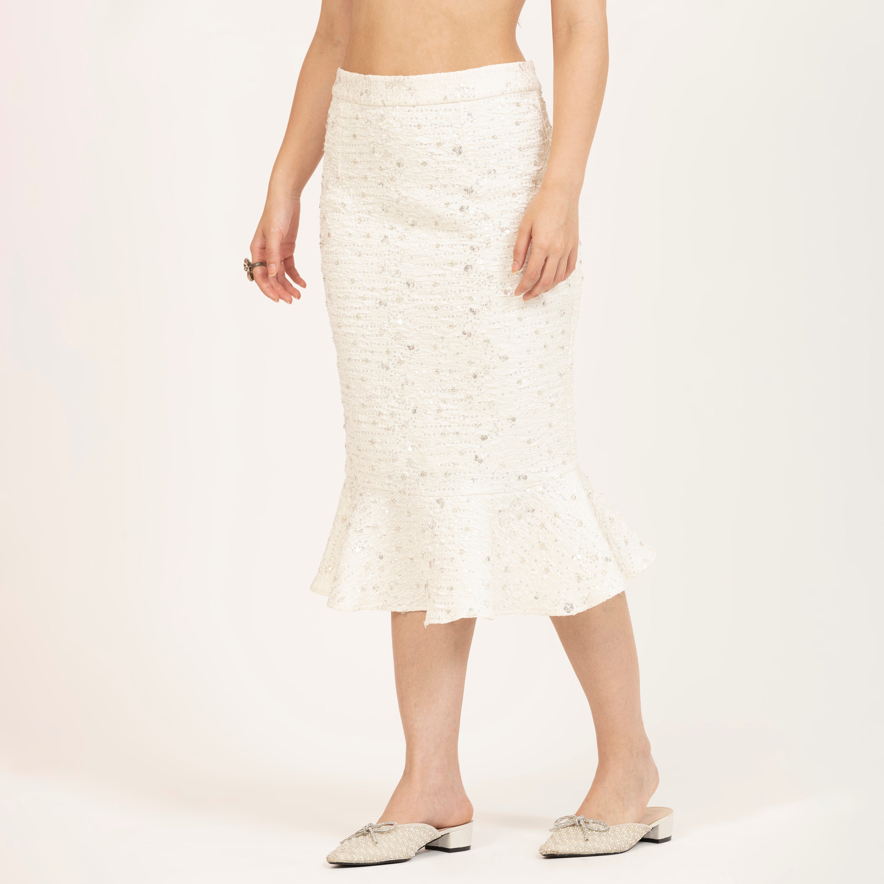 Off-White Embroidered Fish Cut Skirt