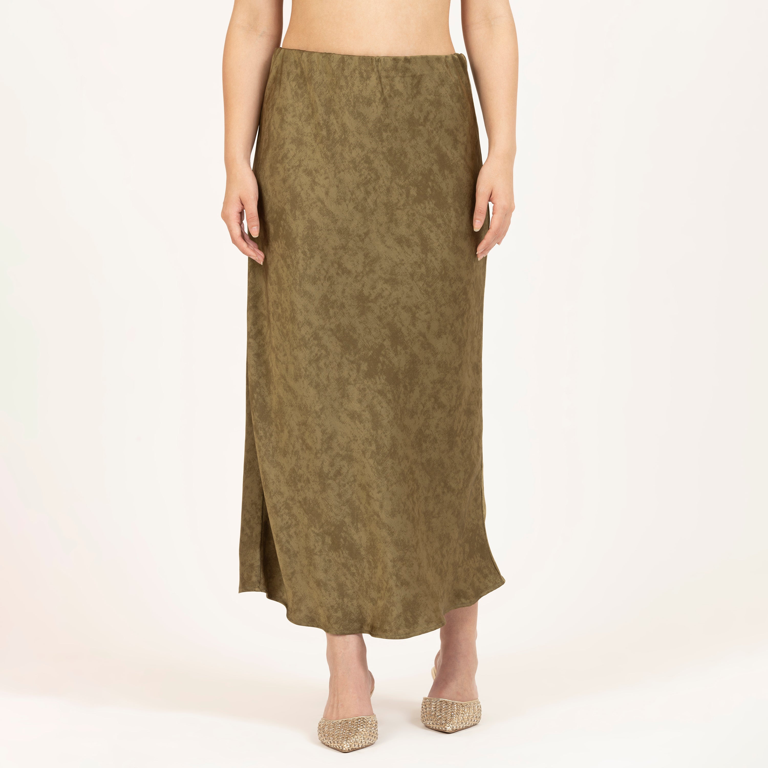 Olive Green Bias Satin Skirt