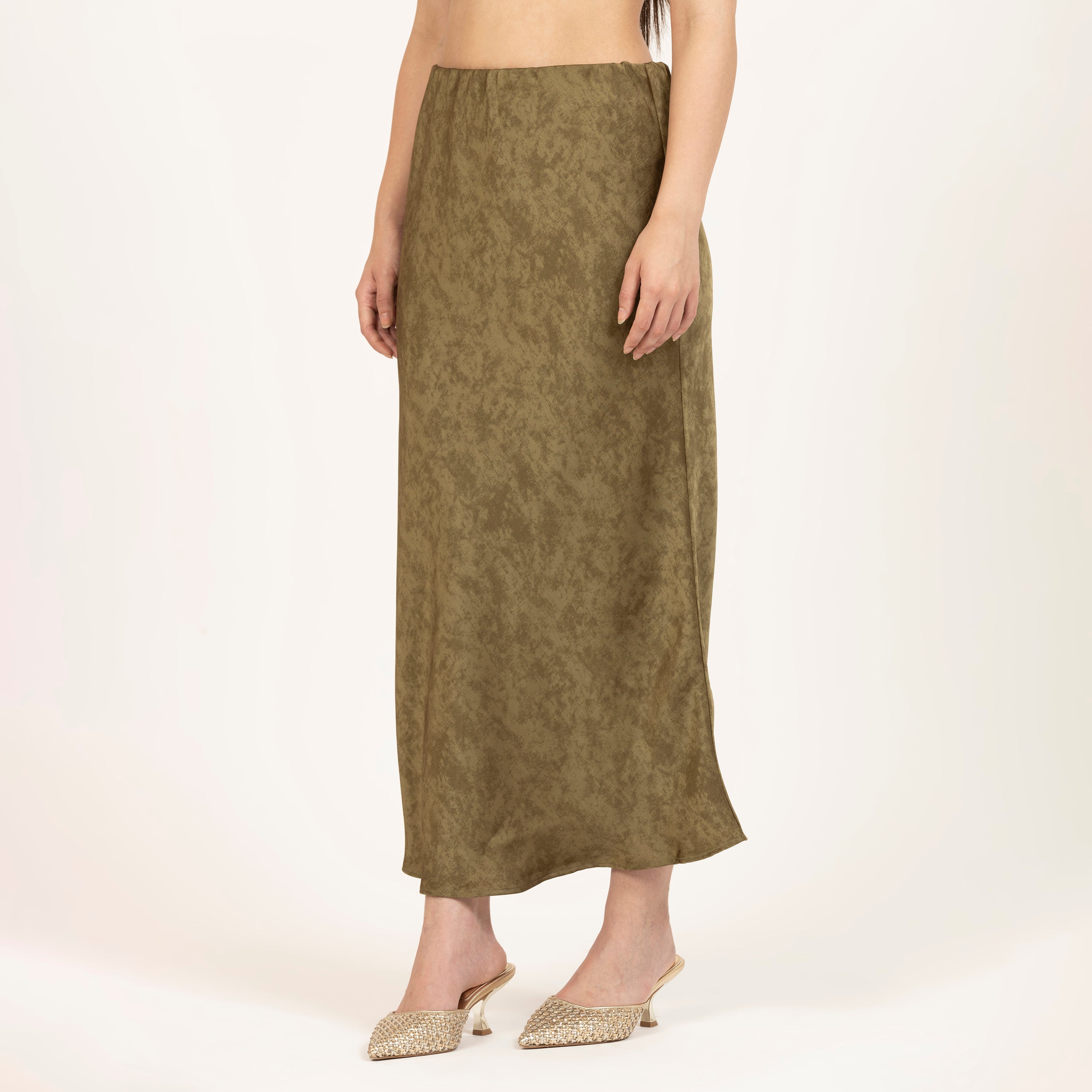 Olive Green Bias Satin Skirt