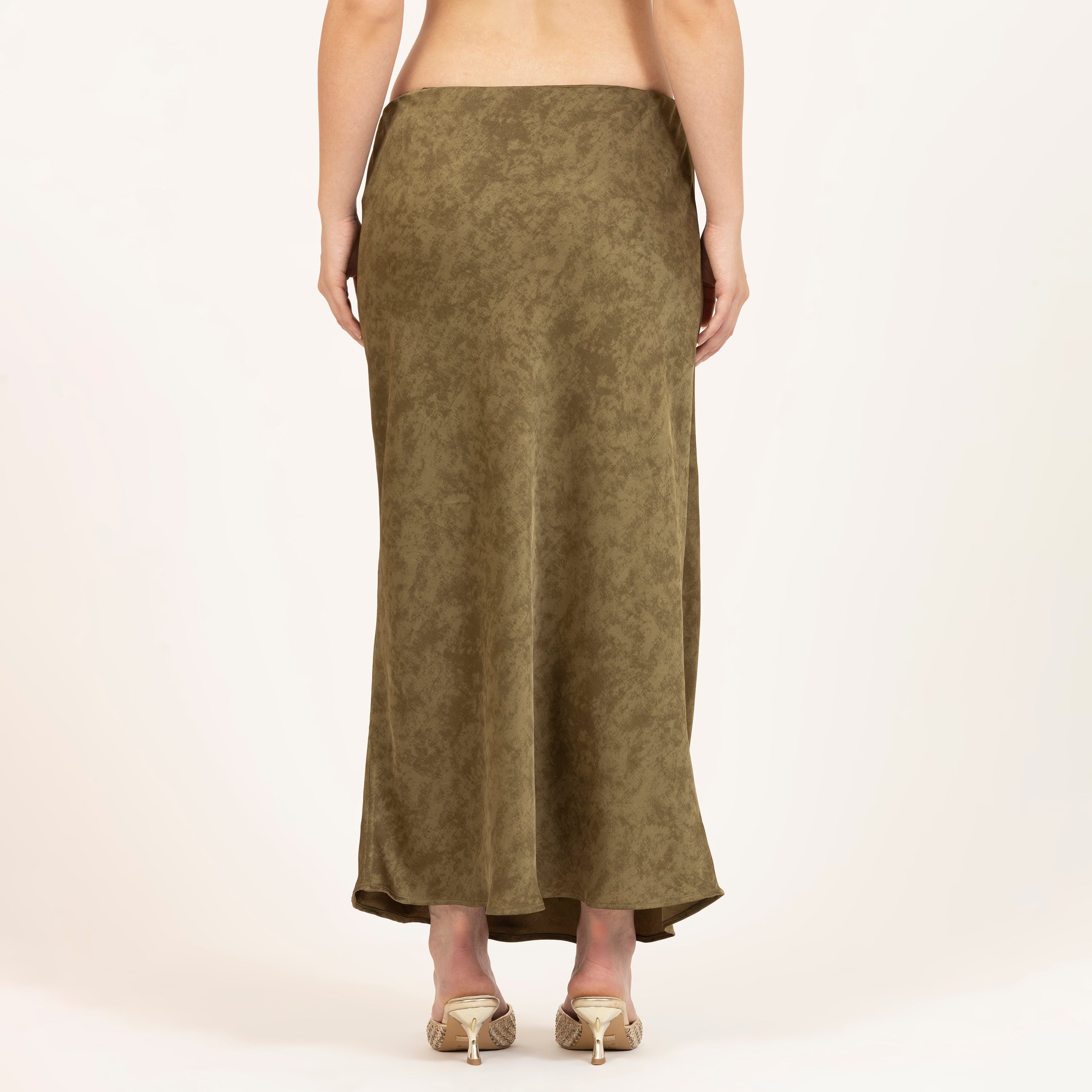 Olive Green Bias Satin Skirt