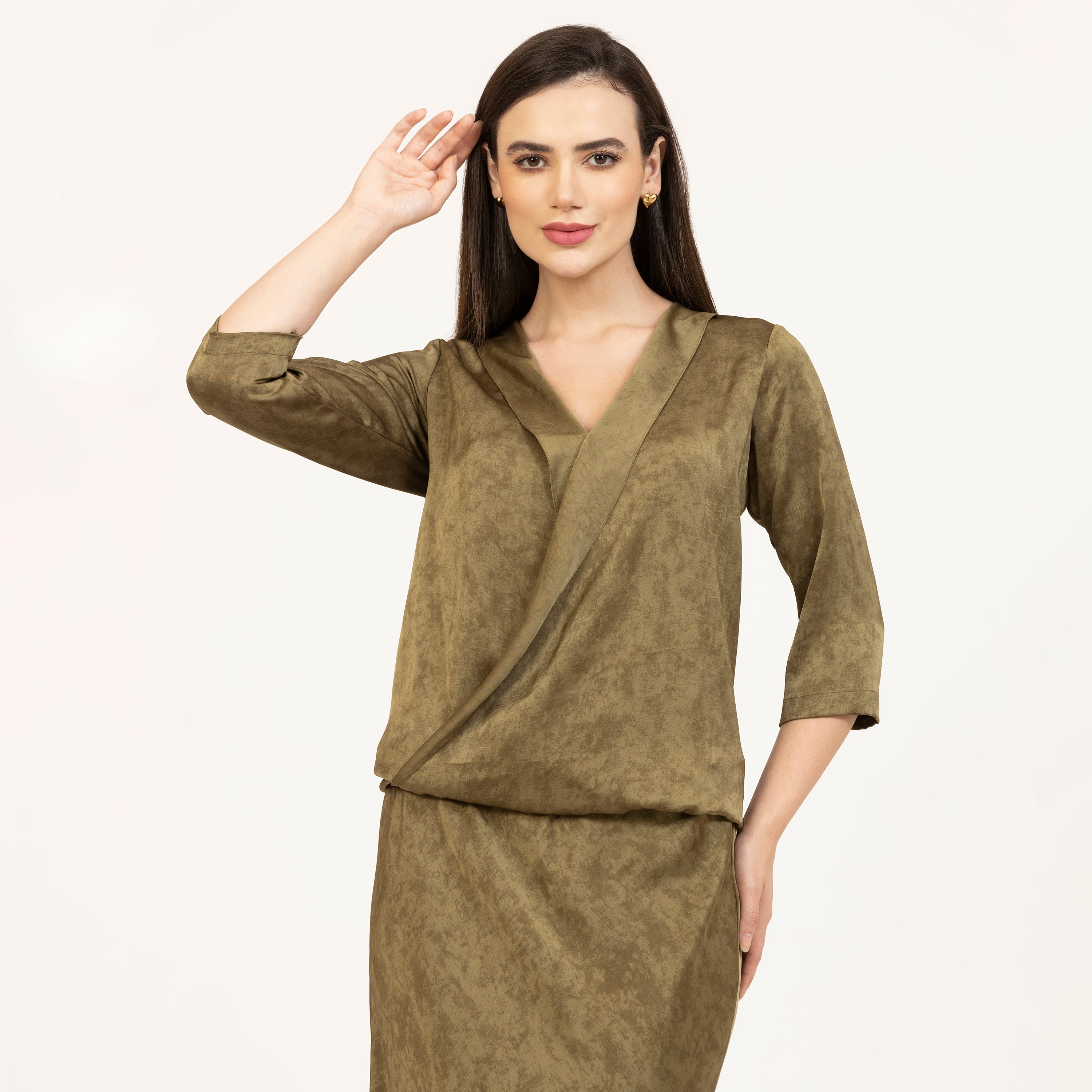 Olive Green Satin Wrap Top