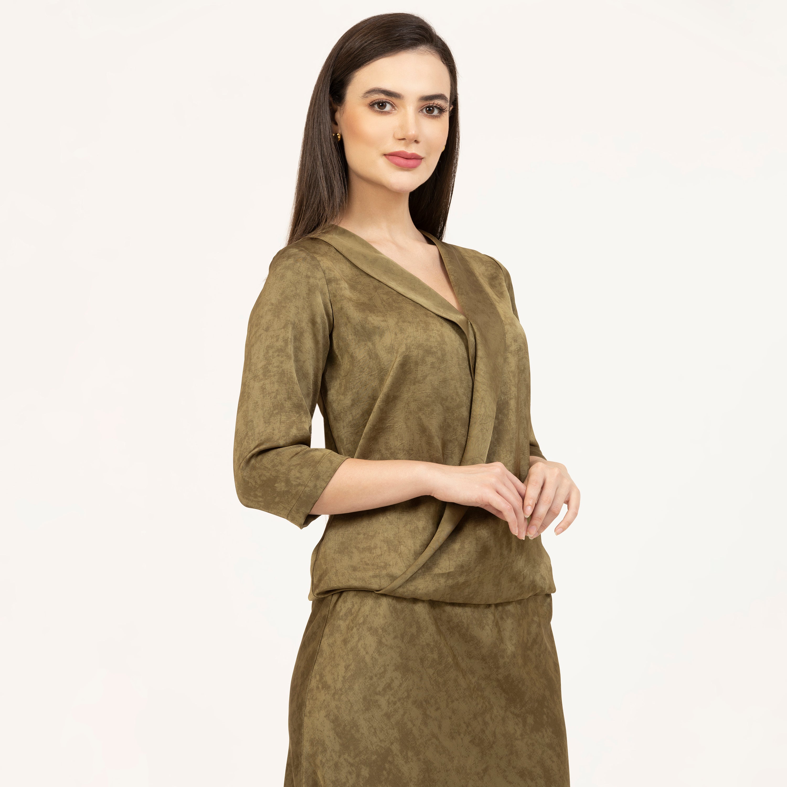 Olive Green Satin Wrap Top