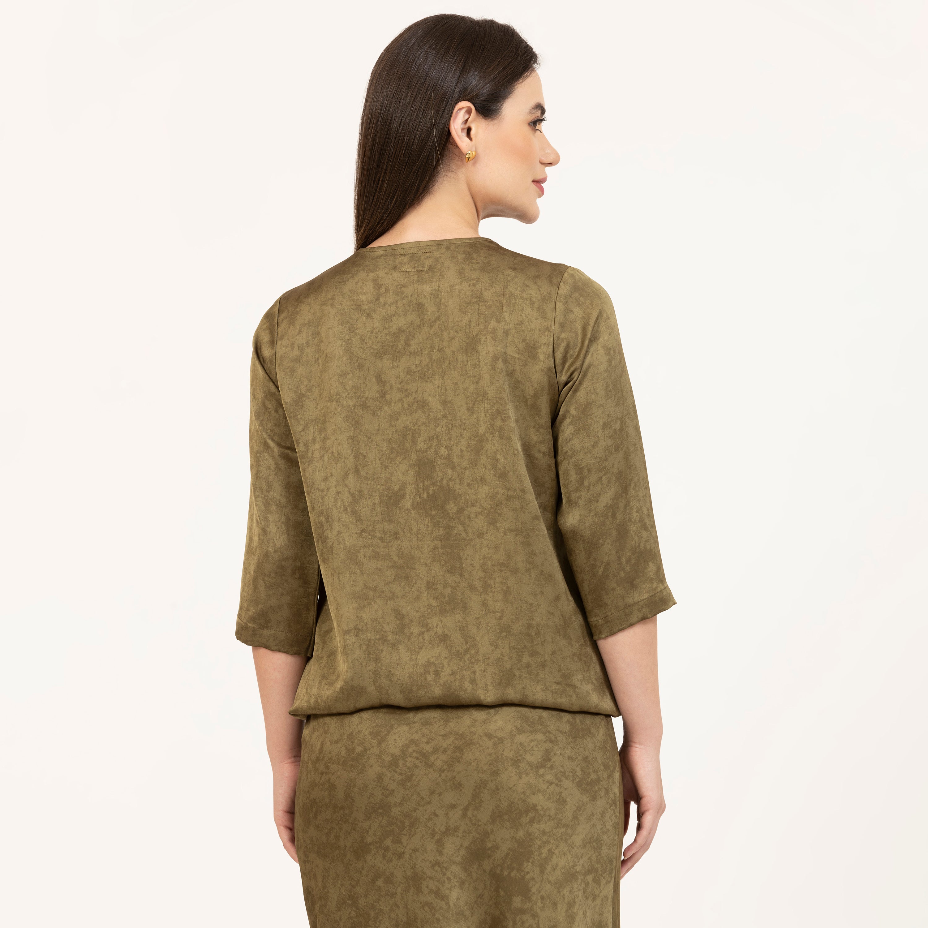 Olive Green Satin Wrap Top