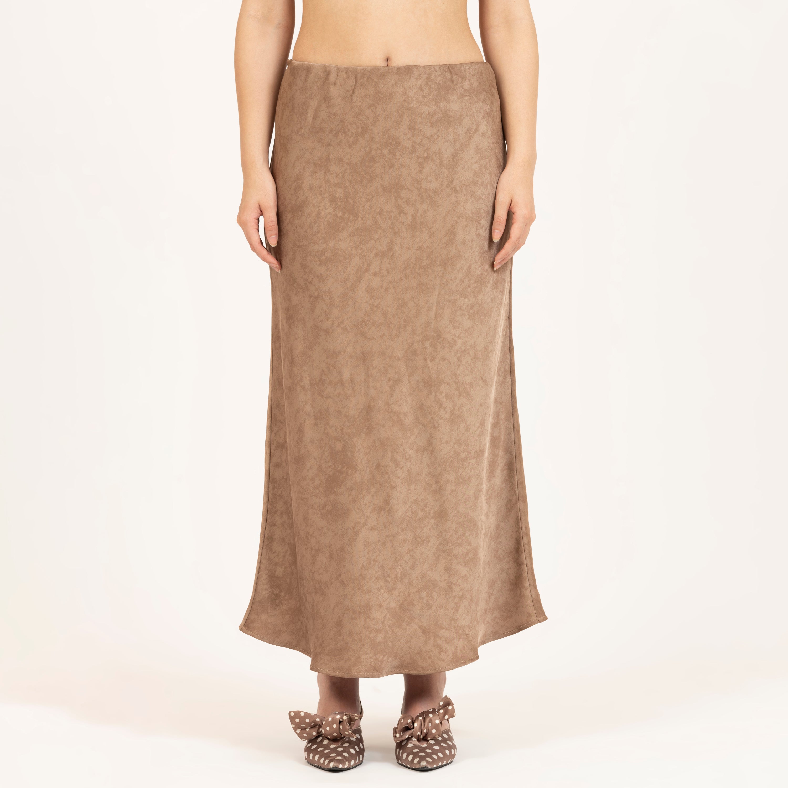 Brown Green Bias Satin Skirt