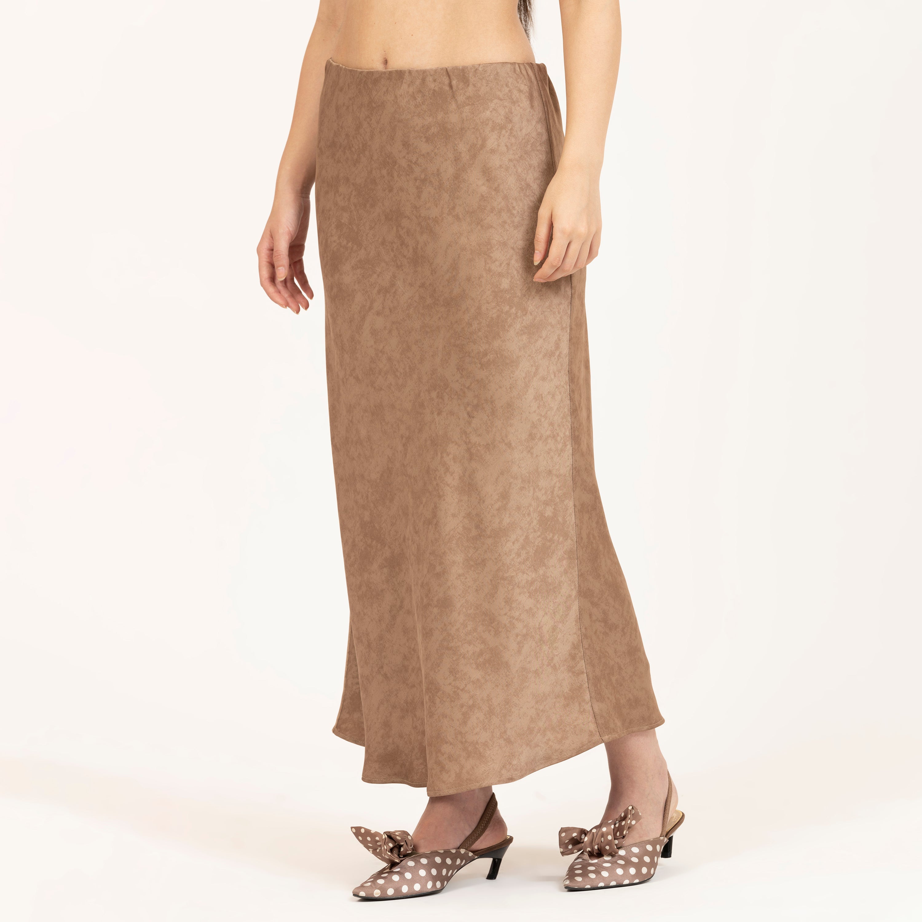 Brown Green Bias Satin Skirt