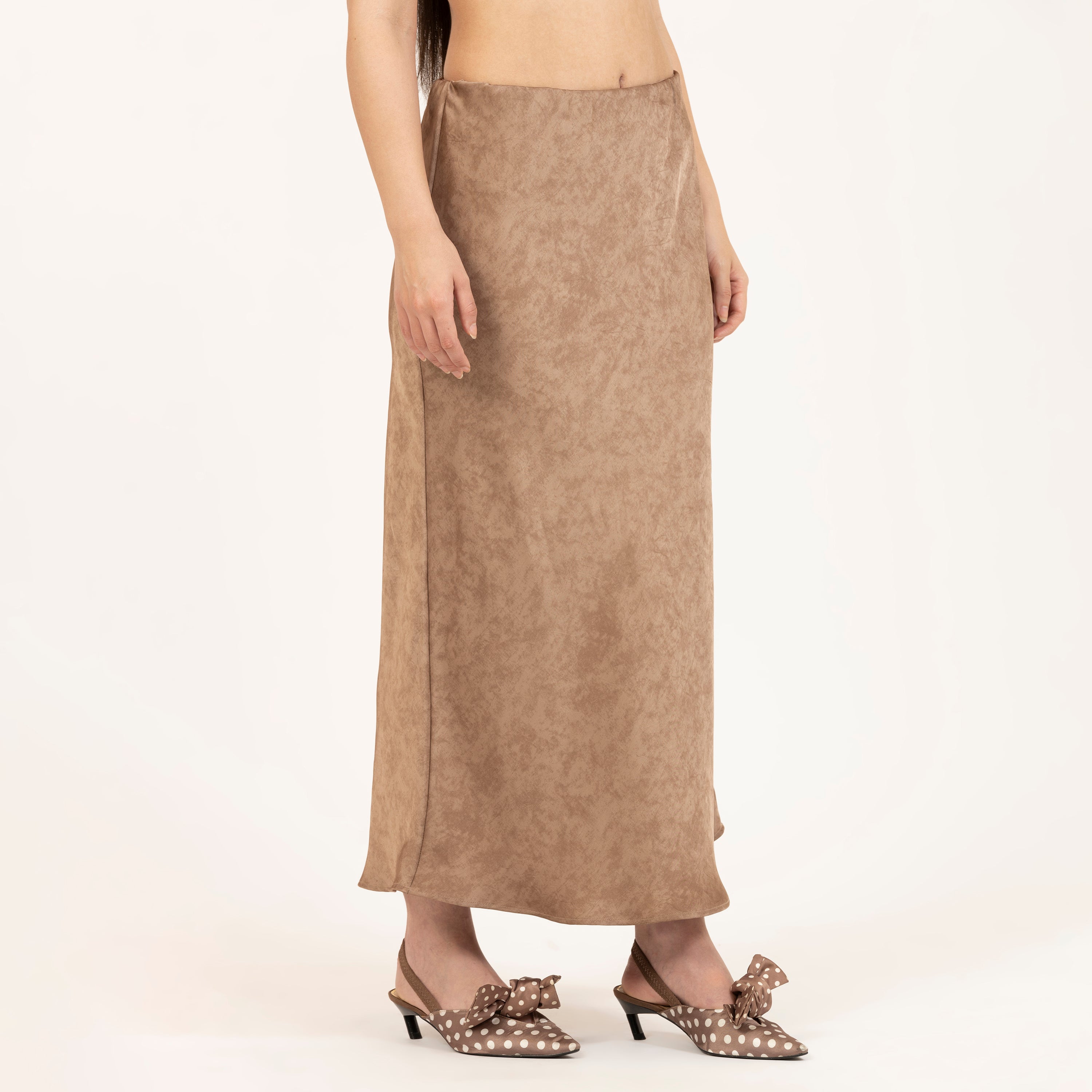 Brown Green Bias Satin Skirt