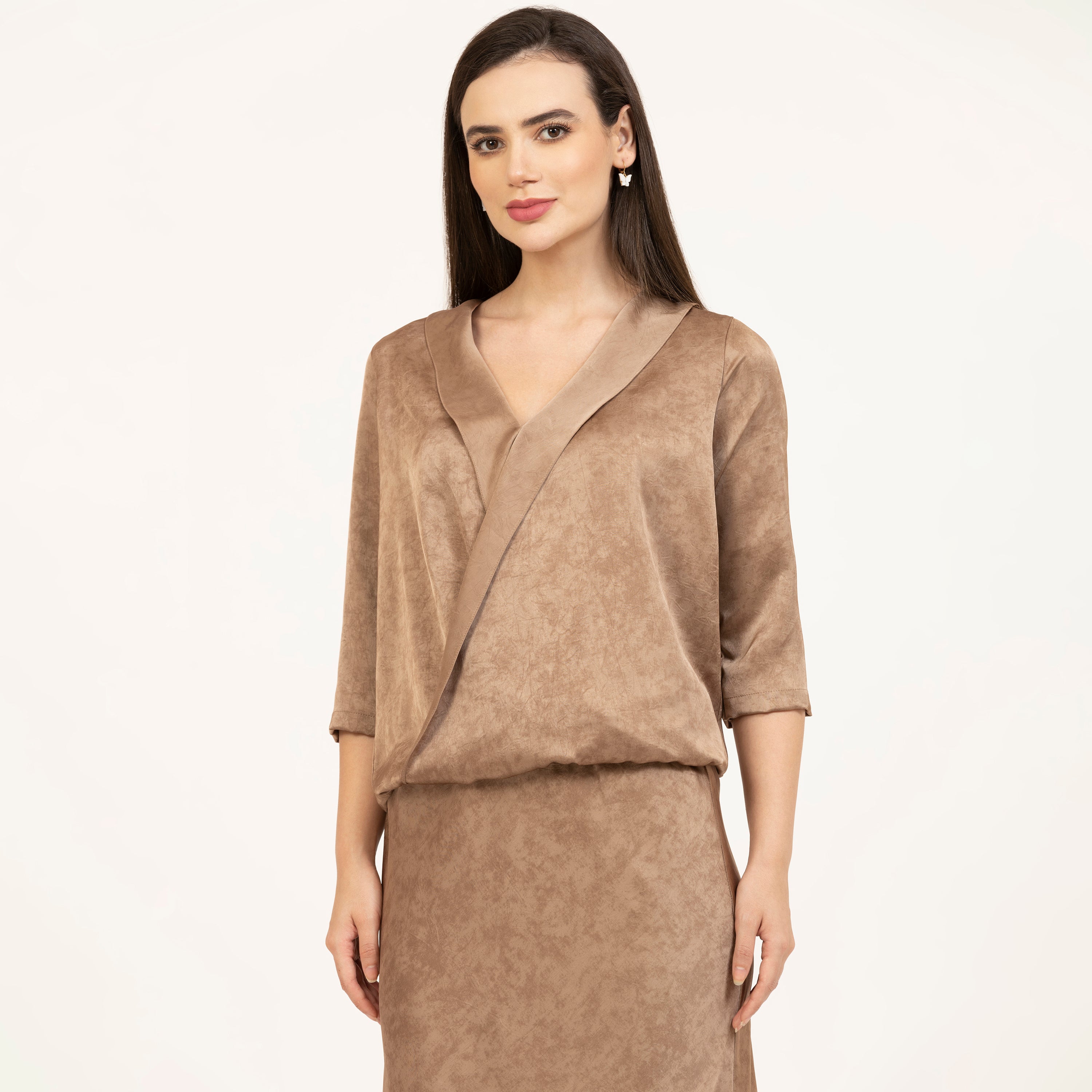 Brown Satin Wrap Top