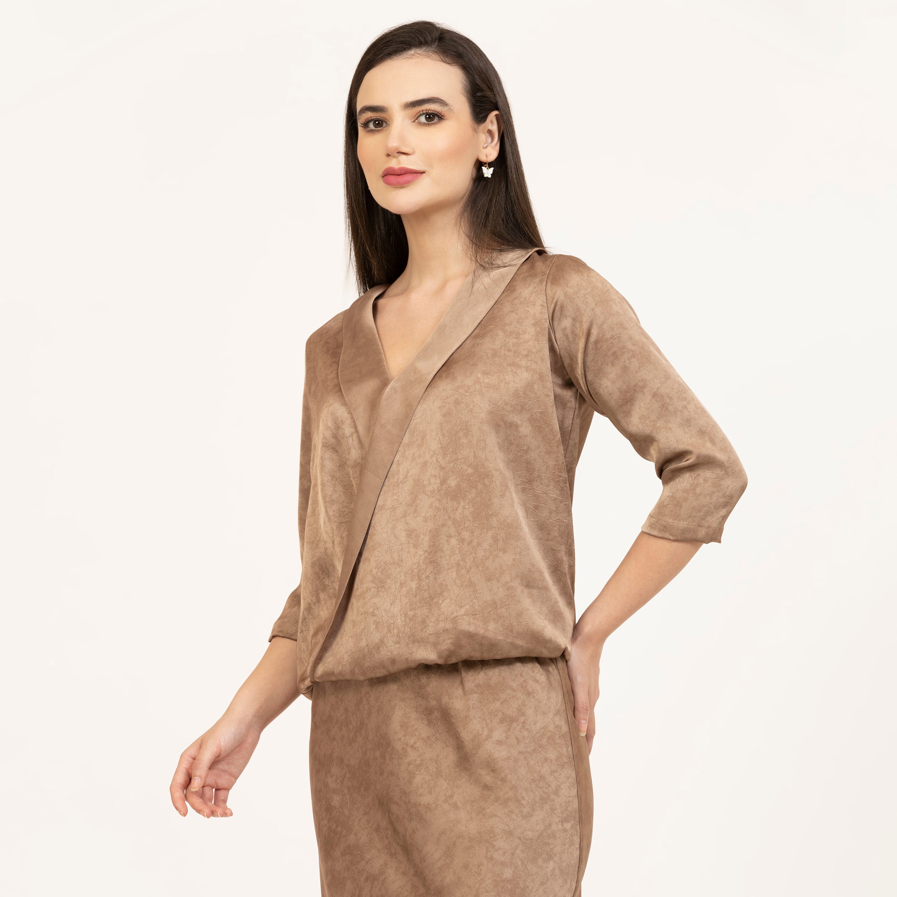 Brown Satin Wrap Top