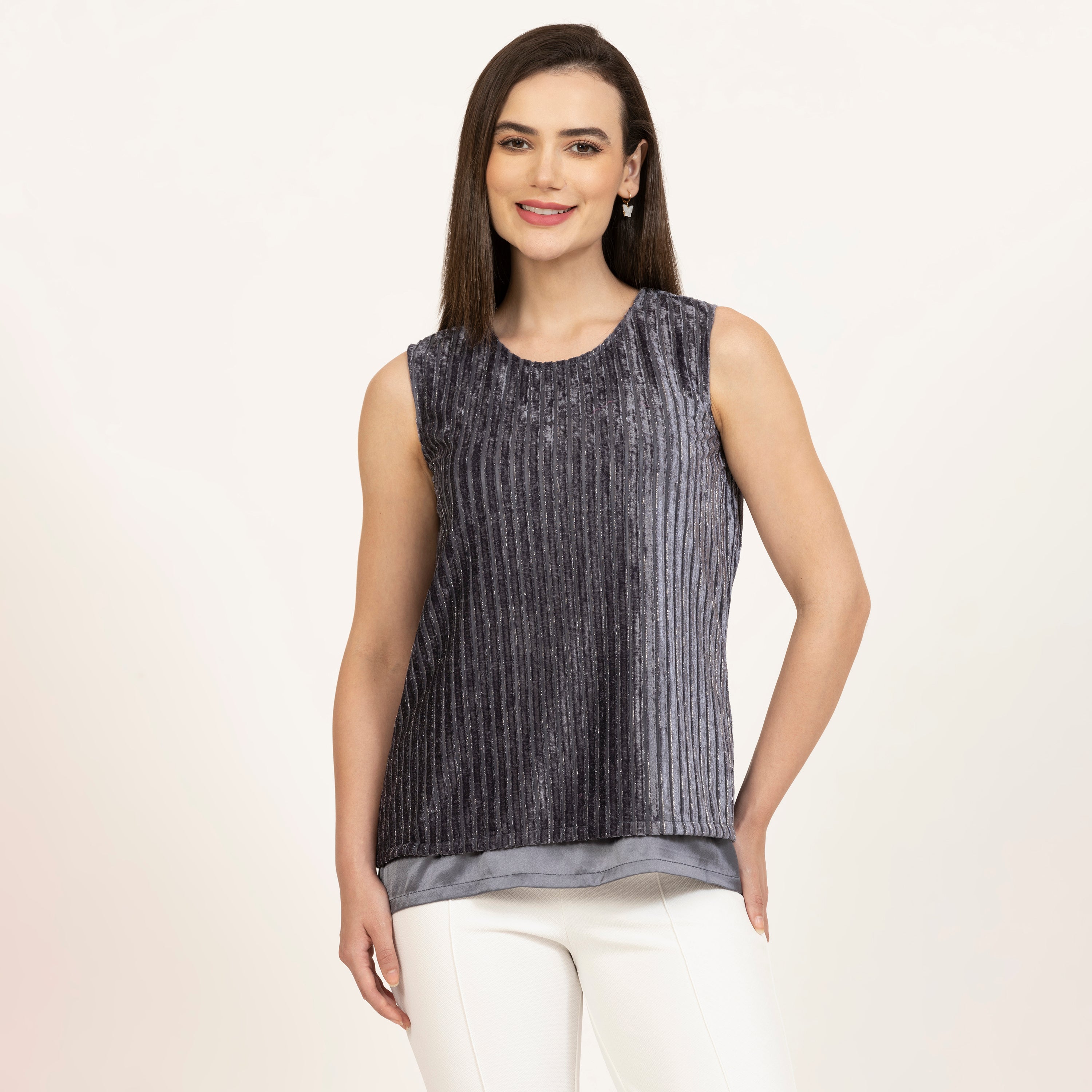 Grey Double Layer Velvet Top