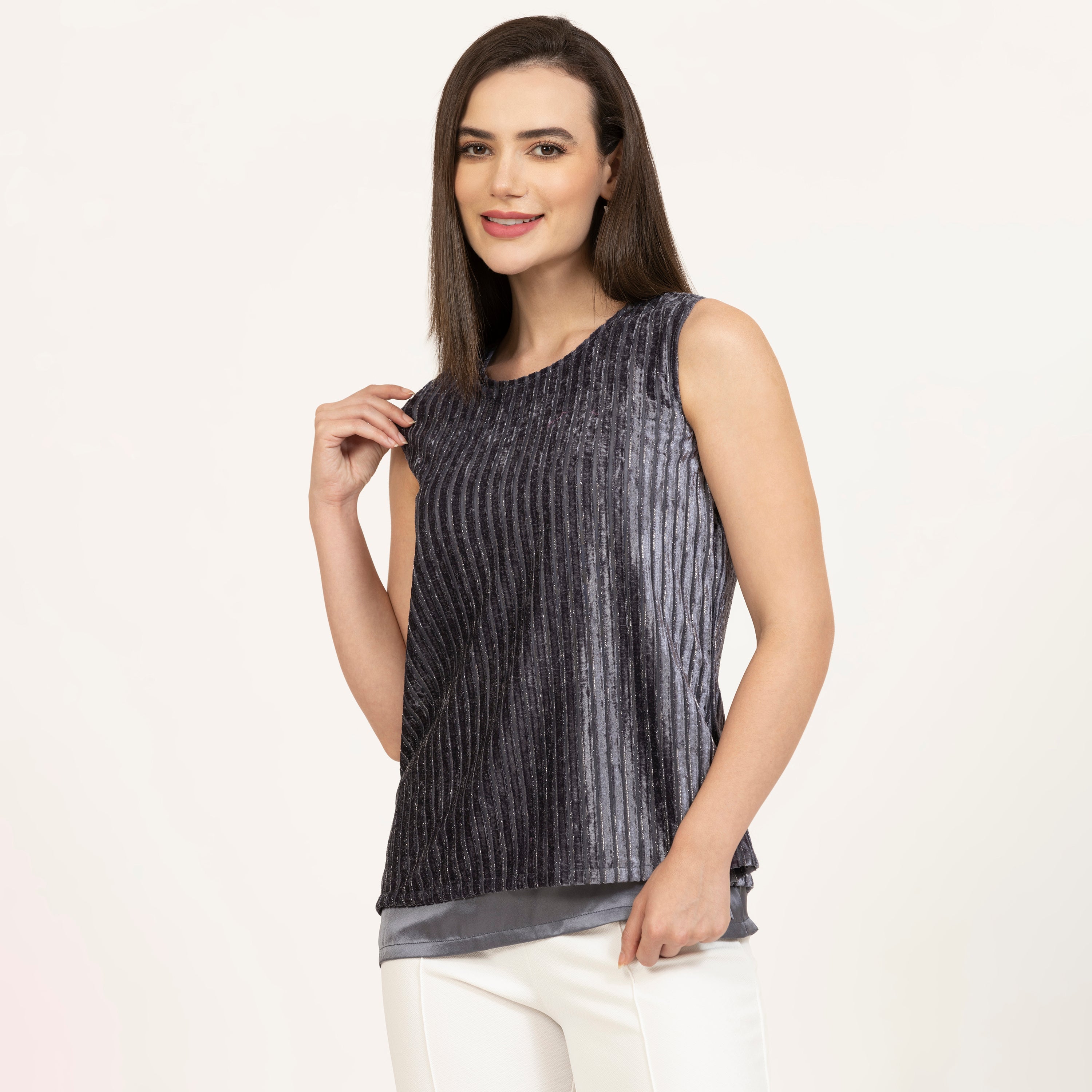 Grey Double Layer Velvet Top