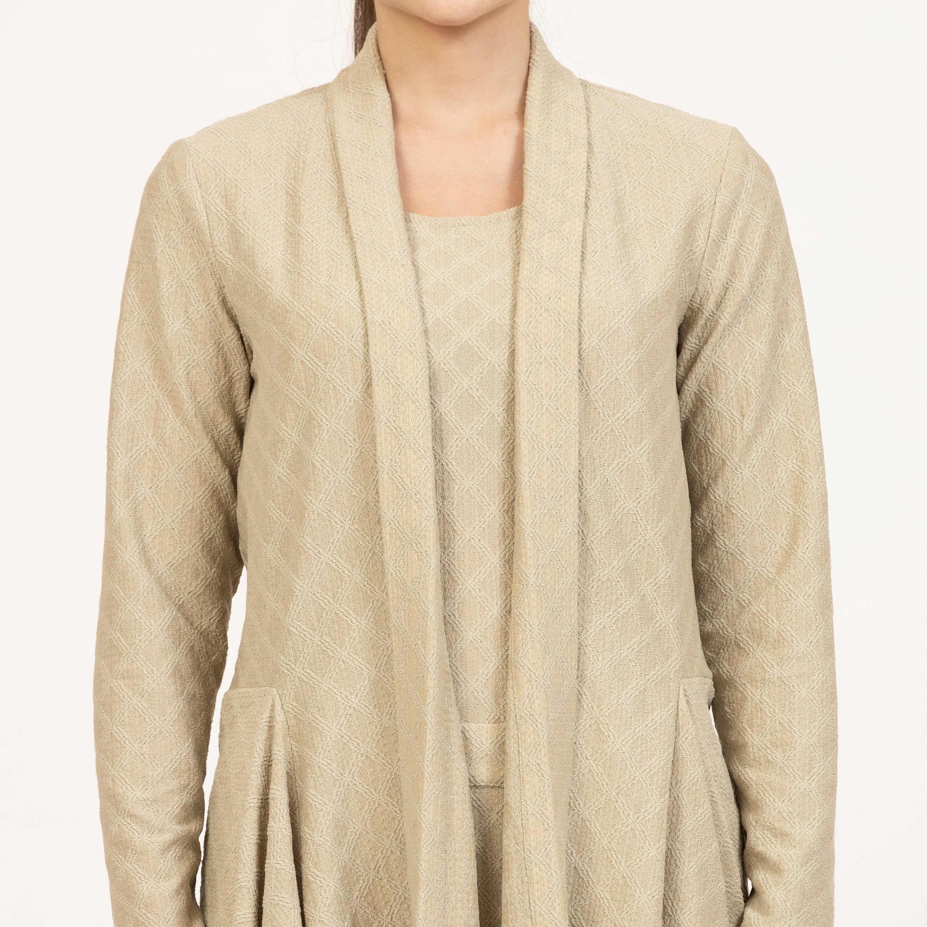 Beige Diamond Textured Lycra Shrug