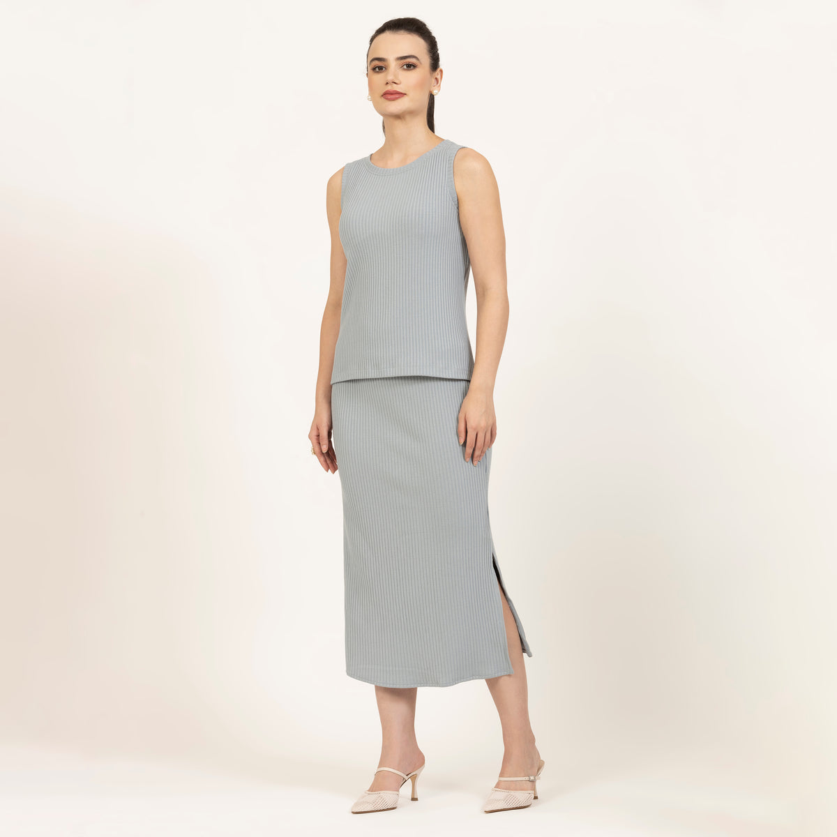 Grey Ribbed Sleeveless Top