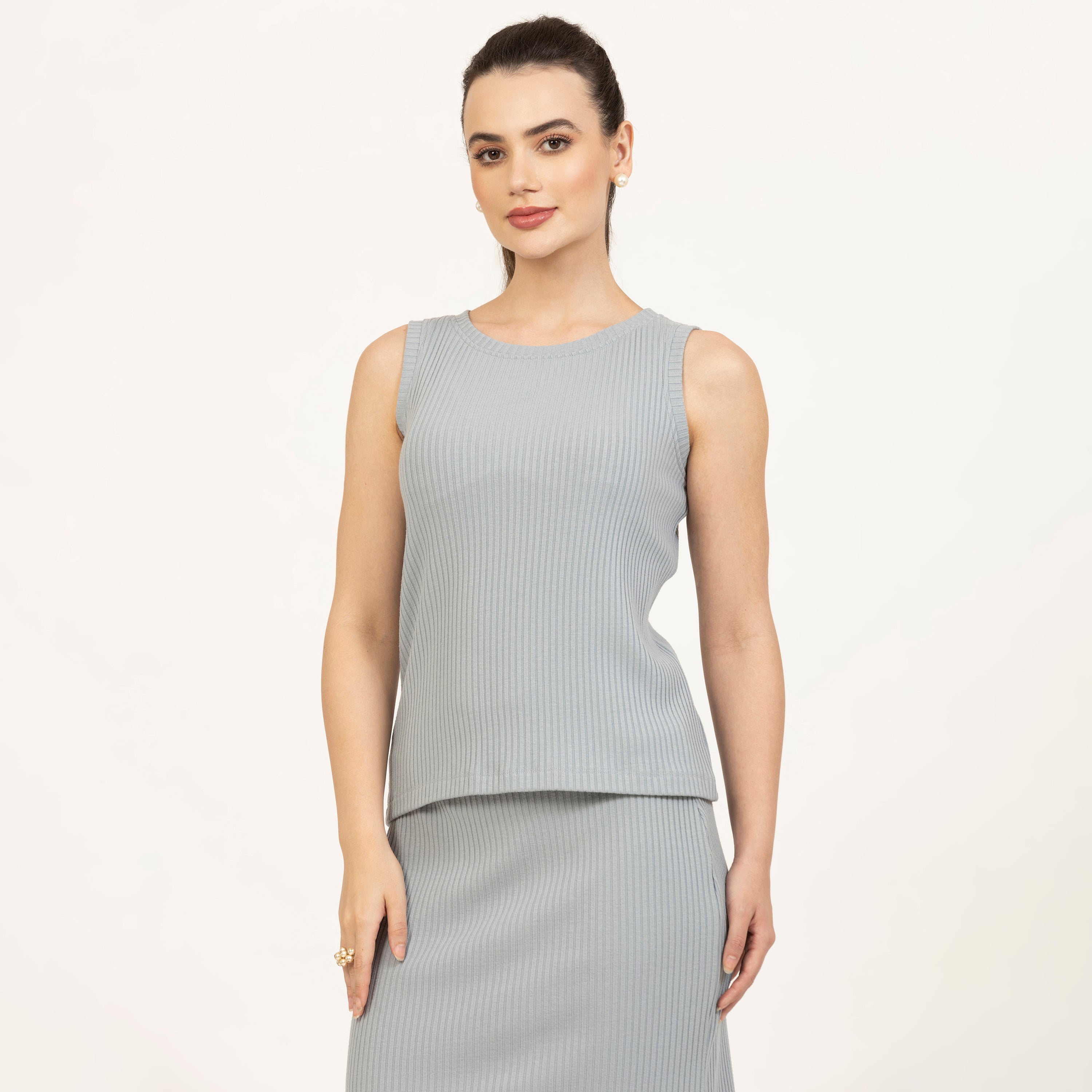 Grey Ribbed Sleeveless Top