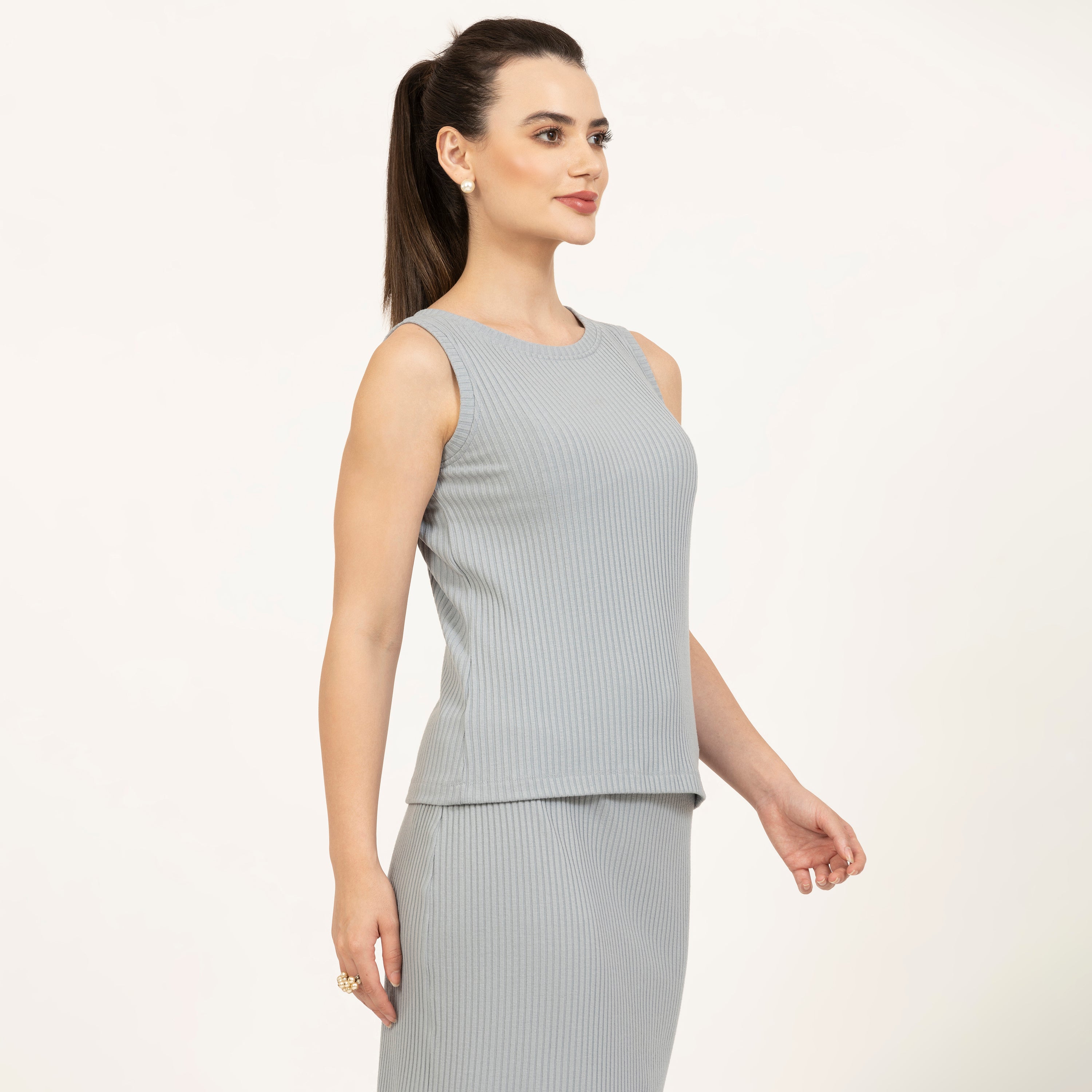 Grey Ribbed Sleeveless Top