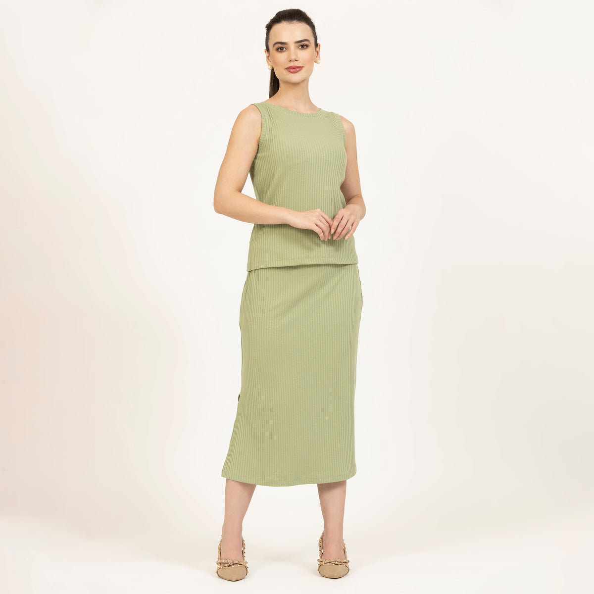 Green Ribbed Sleeveless Top