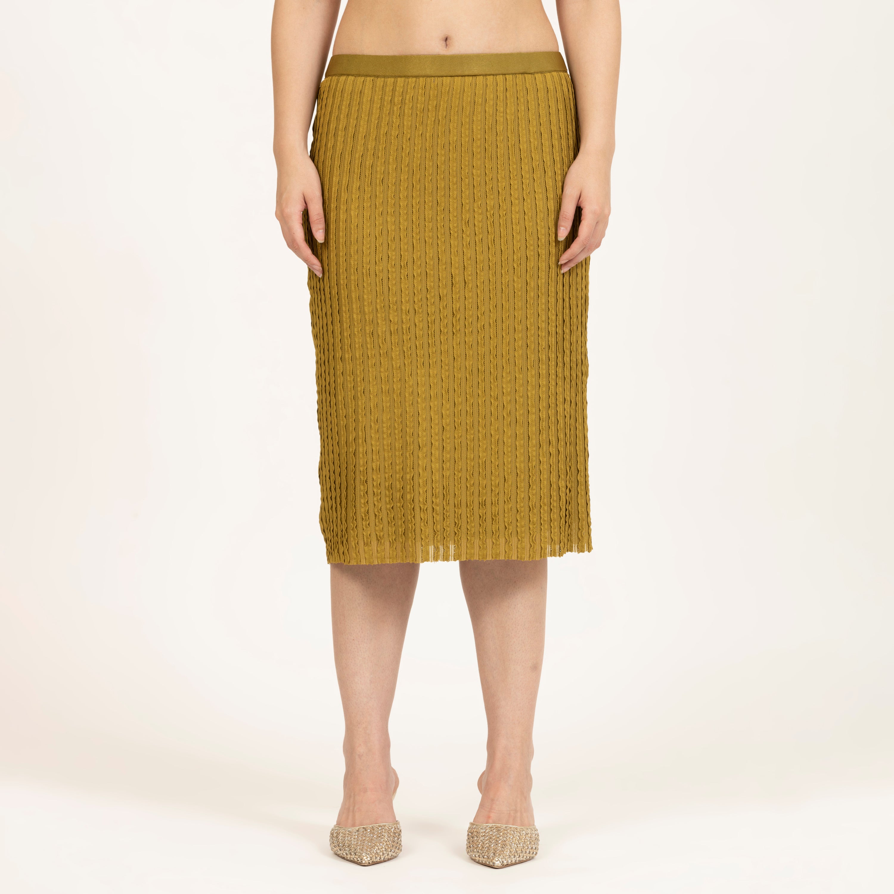 Olive Green Lycra Textured Skirt