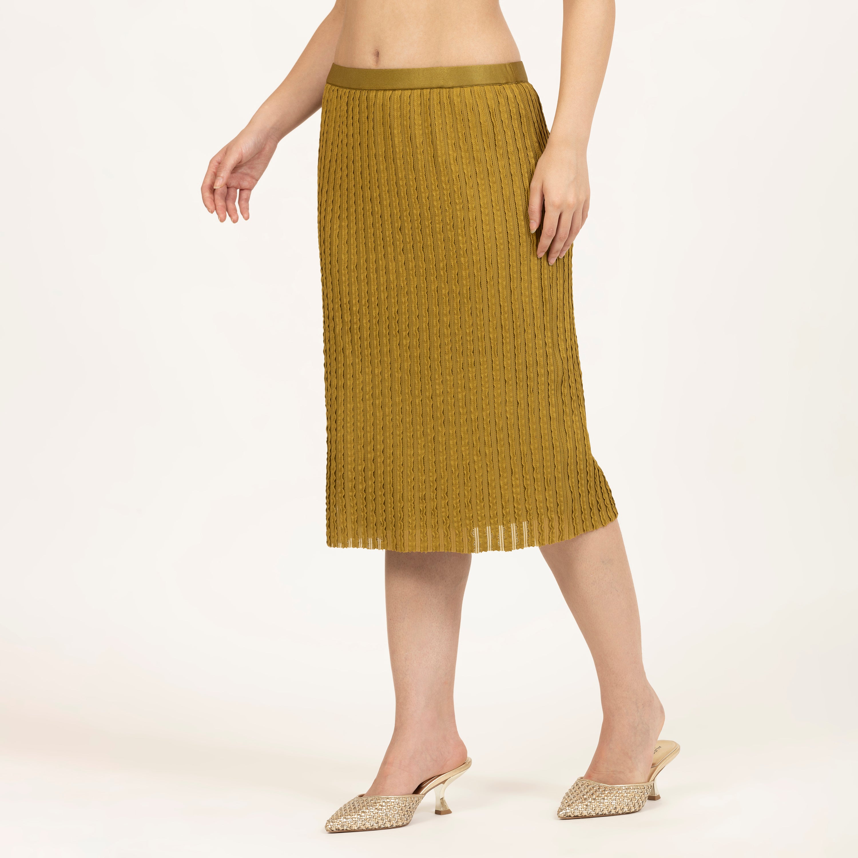 Olive Green Lycra Textured Skirt