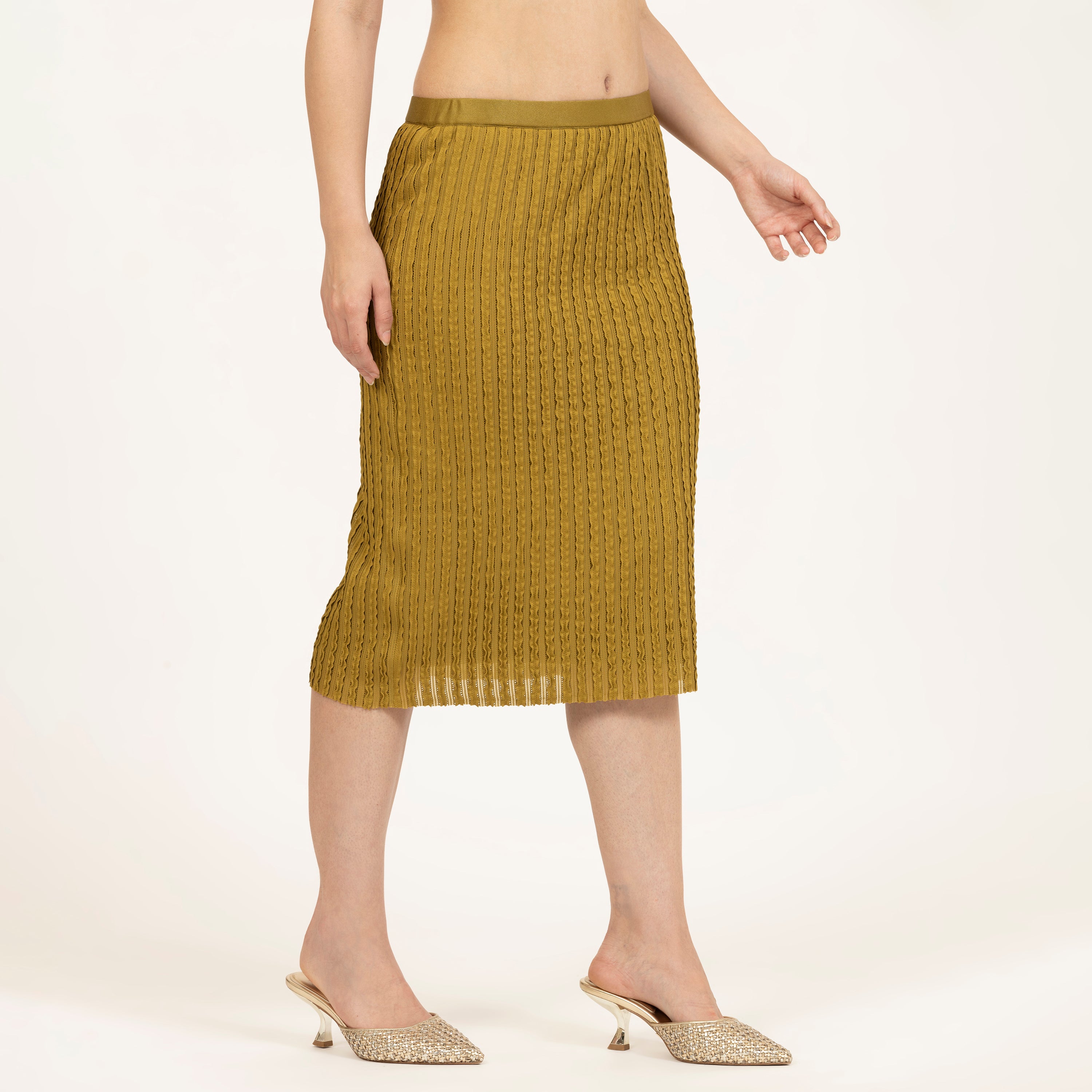 Olive Green Lycra Textured Skirt