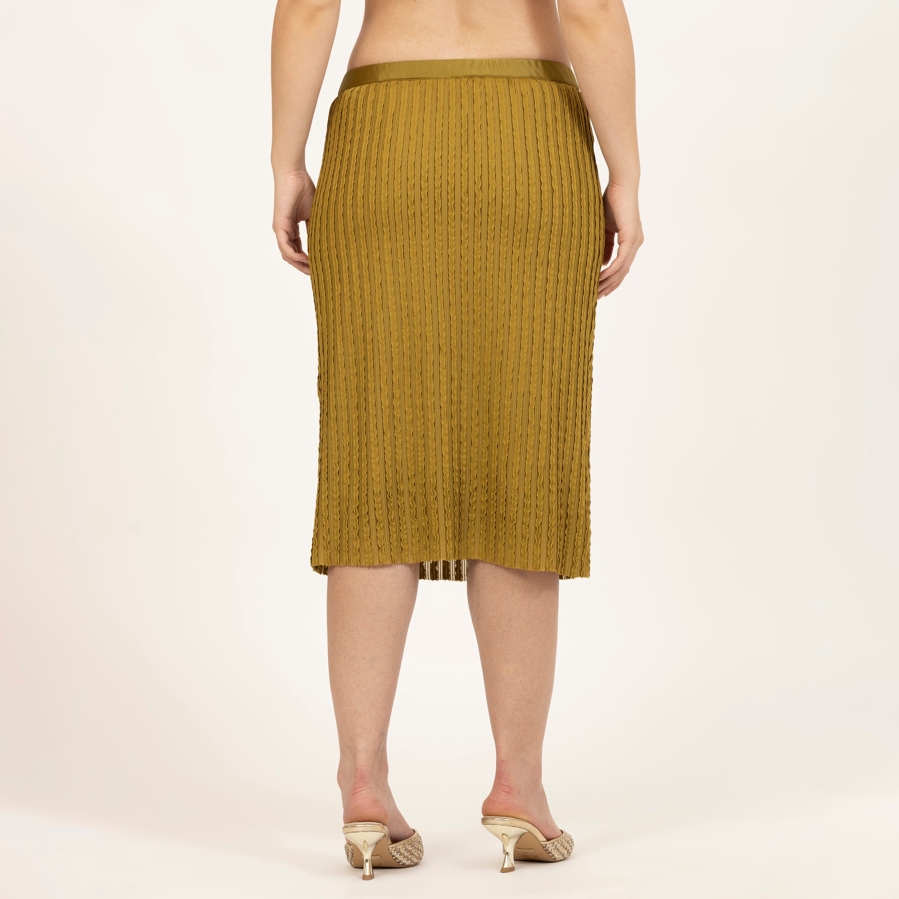 Olive Green Lycra Textured Skirt