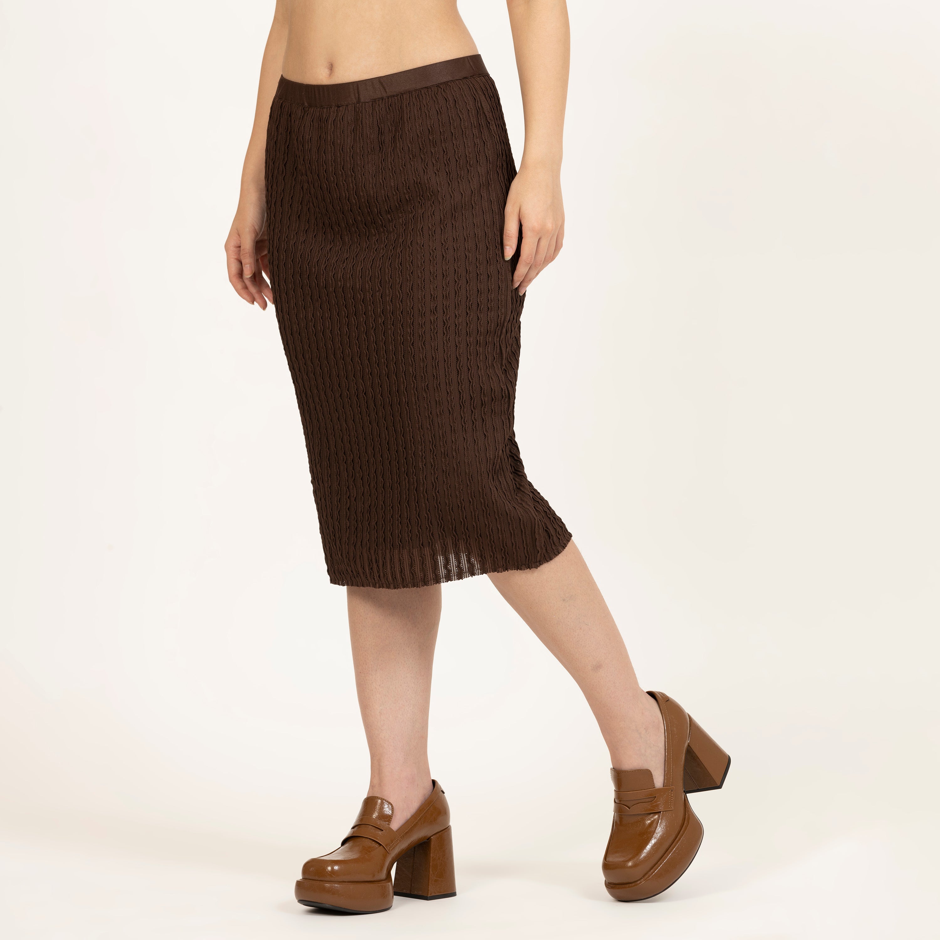 Brown Lycra Textured Skirt