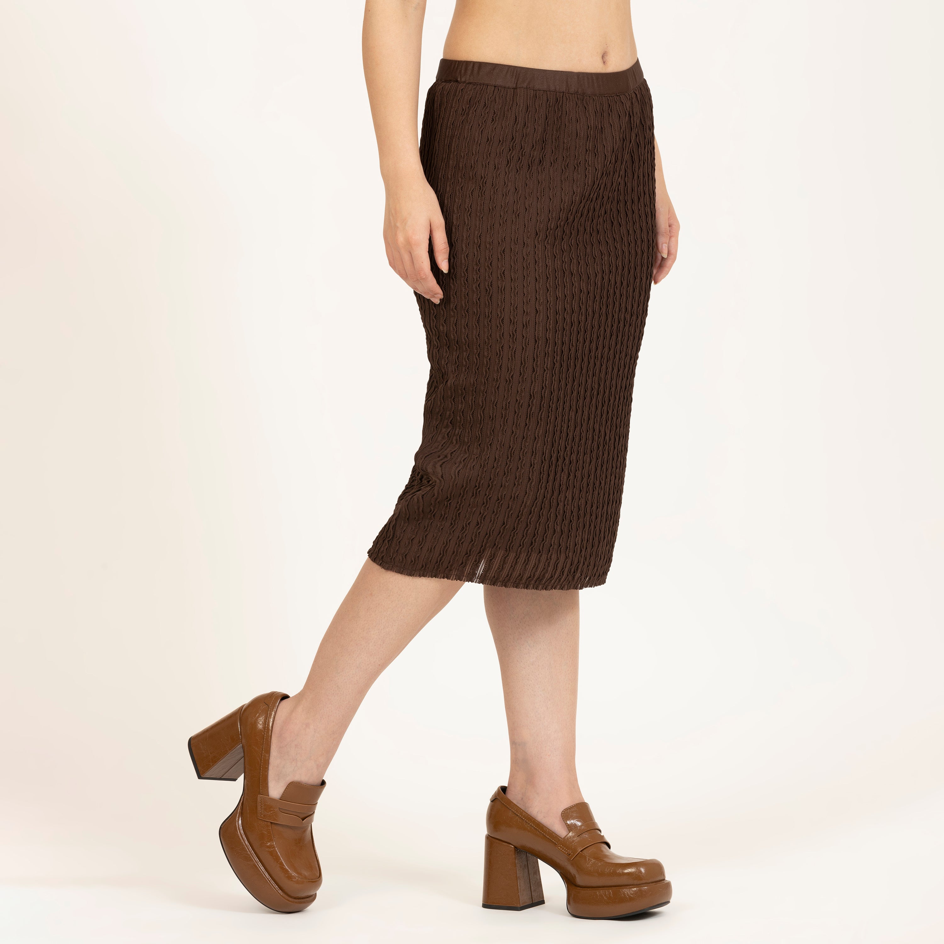 Brown Lycra Textured Skirt