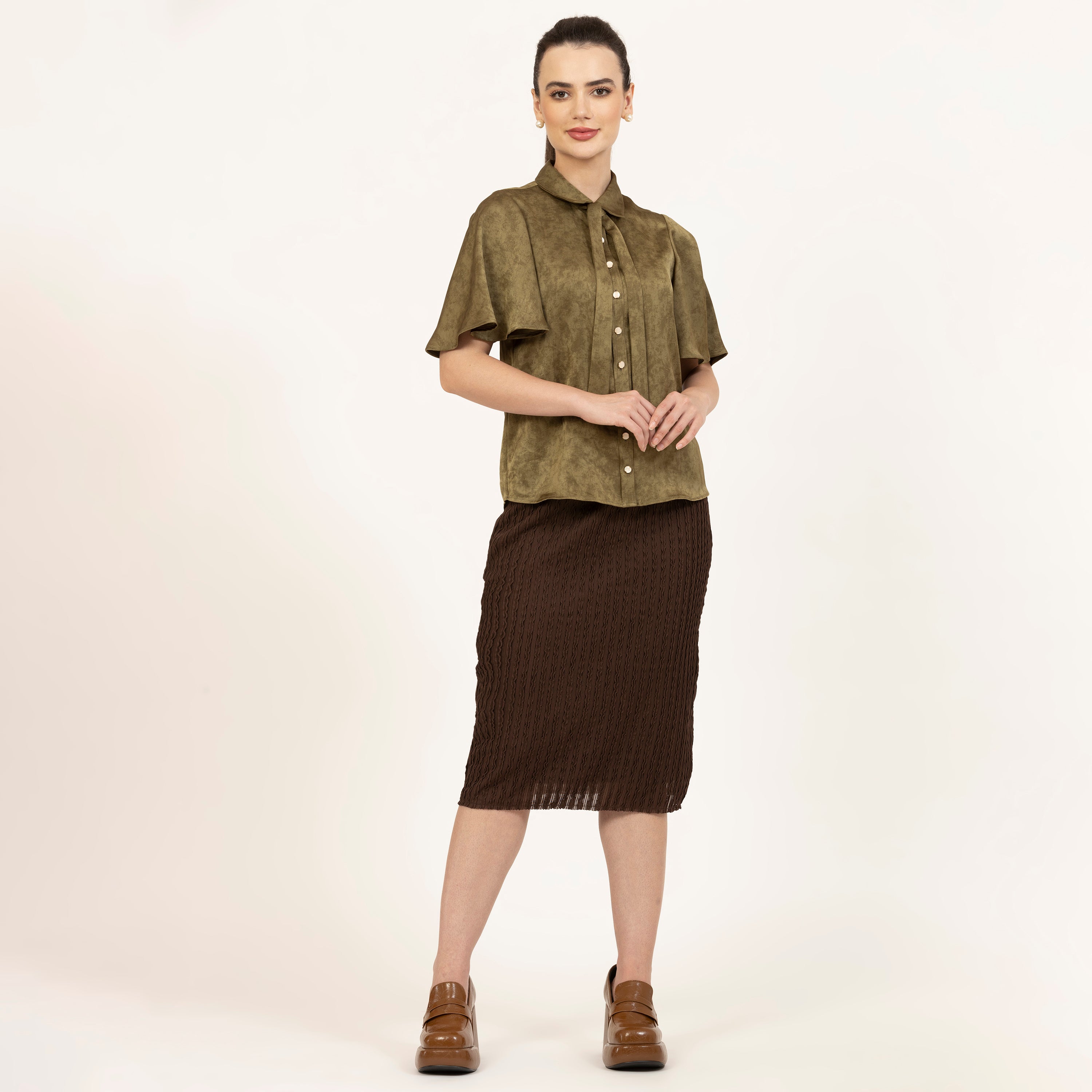 Brown Lycra Textured Skirt