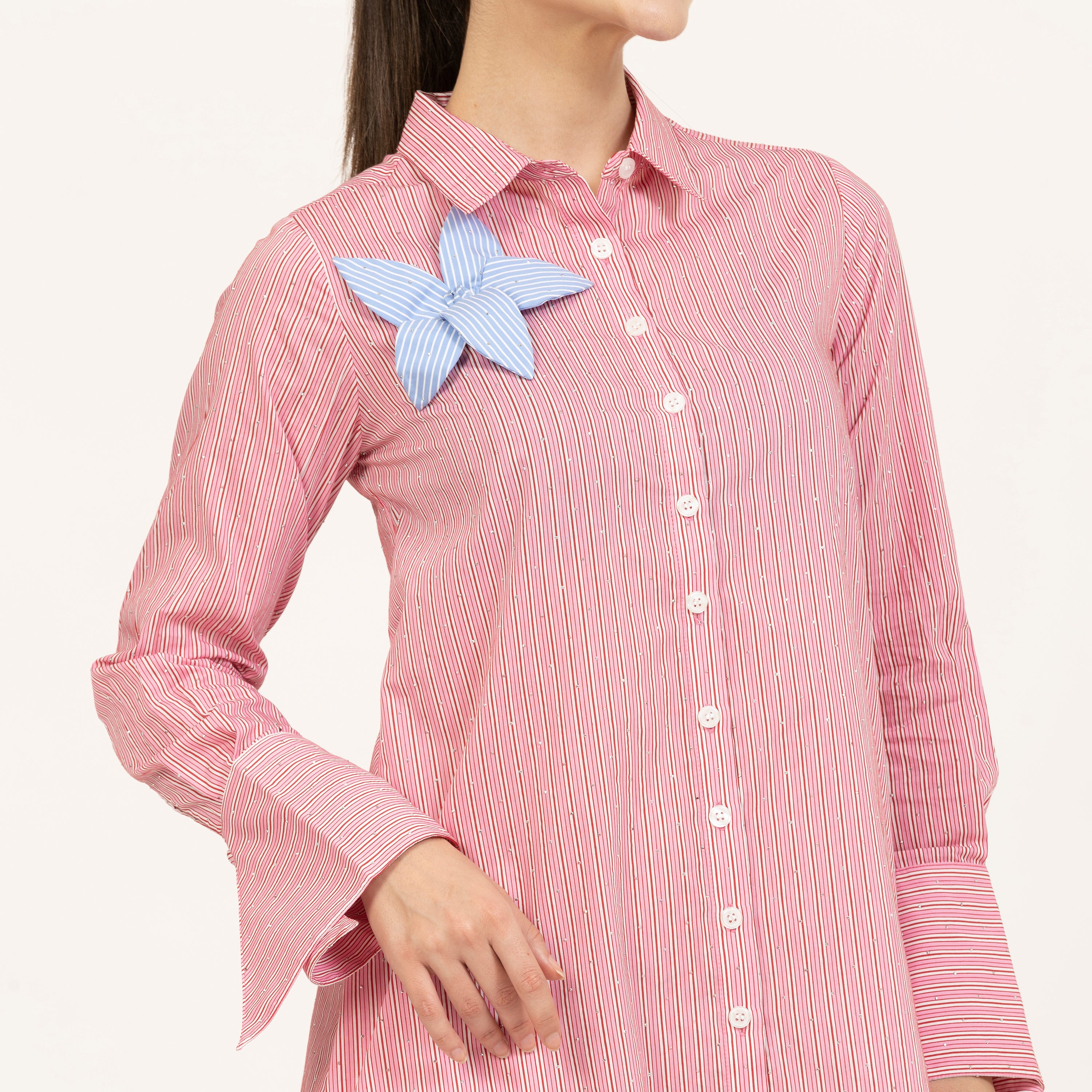 Pink Striped Tunic With Flower Patch And Silver Studs