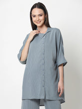 Blue Oversize Shirt With White Lines