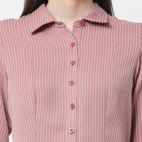 Pink Asymmetrical Shirt With White Lines