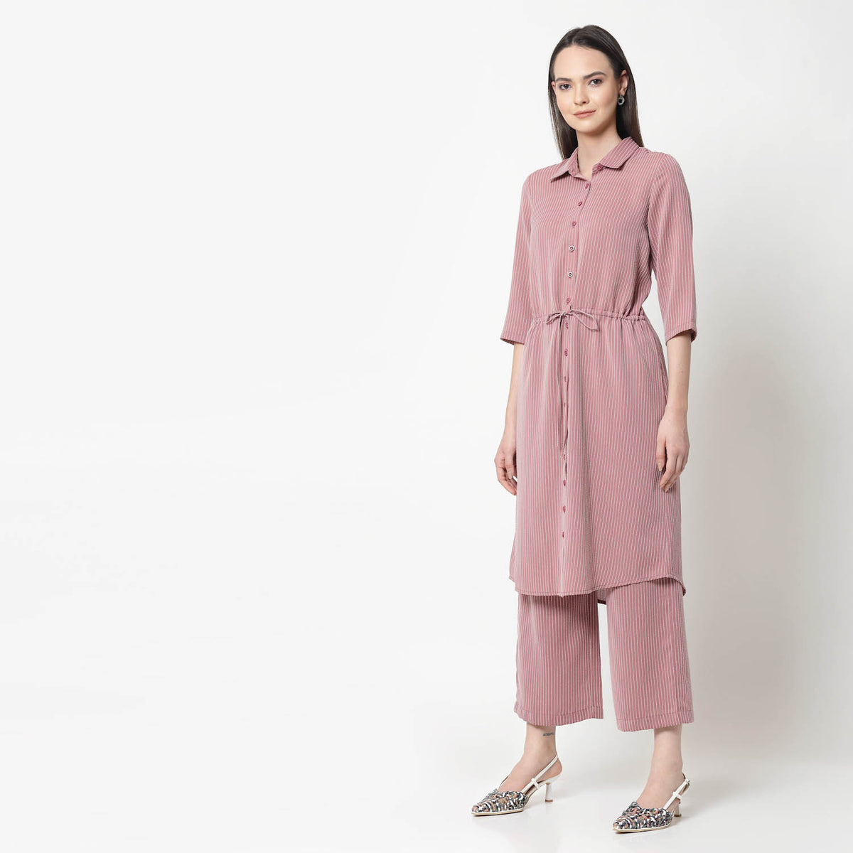 Pink Shirt Tunic With Draw Stings