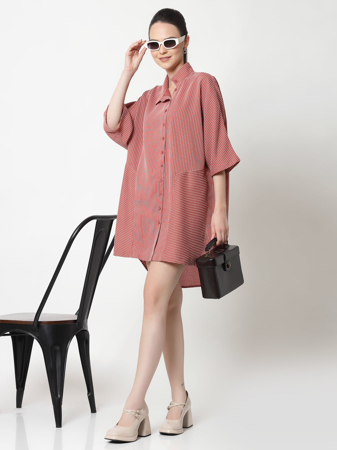 Peach Oversize Shirt With White Lines