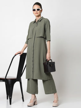 Olive Long Dress With Overlap Flaps
