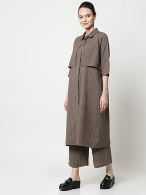 Beige Long Dress With Overlap Flaps