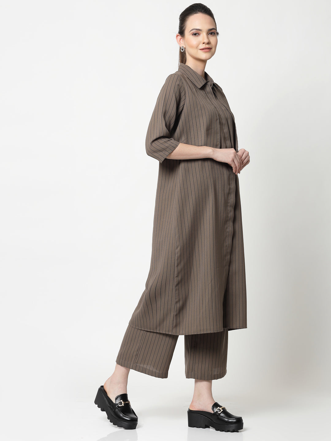 Beige Long Dress With Overlap Flaps