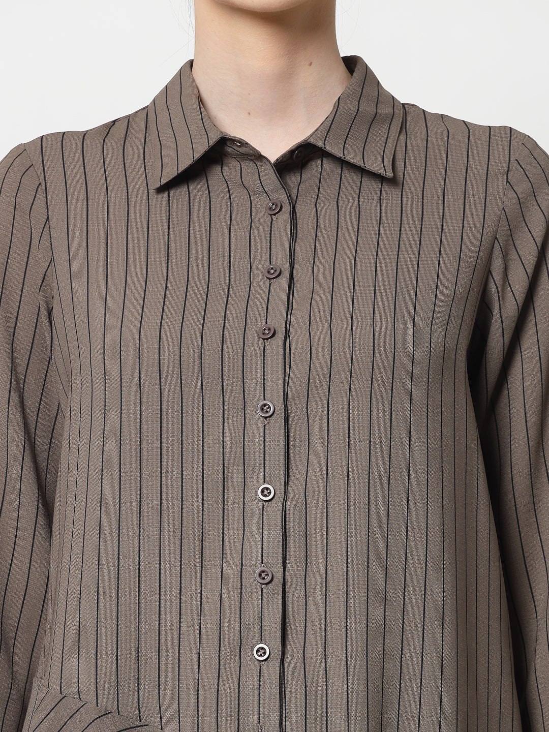 Beige Line Asymmetrical Shirt