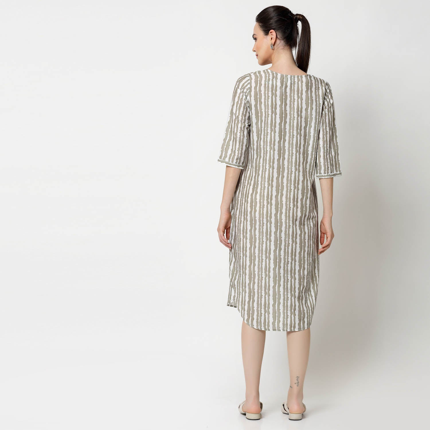 Olive Stripe Tunic With Side Tie Knot