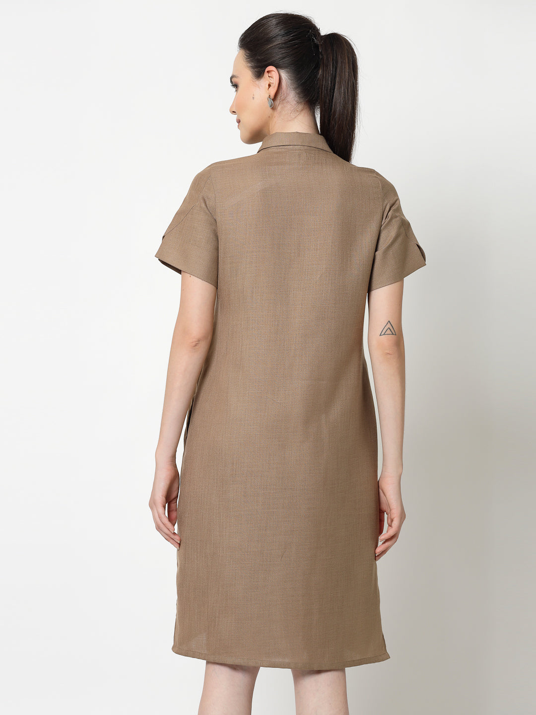 Dark Beige Long Tunic for Women Workwear-3