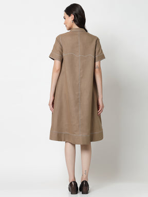 Dark Beige Dress With Embroidered Spectacles