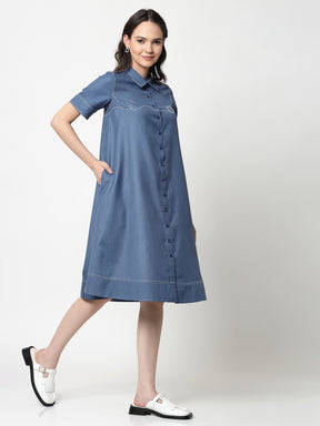 Dark Blue Dress With Embroidered Spectacles