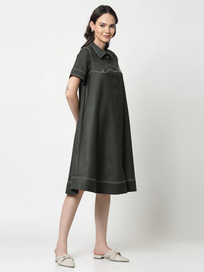 Dark Green Dress With Embroidered Spectacles
