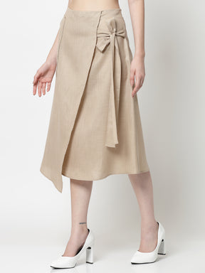 Light Beige Linen Skirt With Pocket