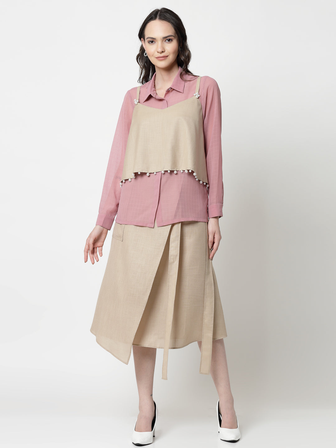 Light Beige Linen Skirt With Pocket