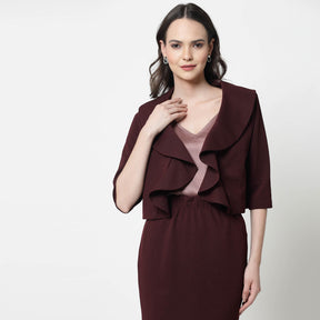 Maroon Color Short Jacket With Frill