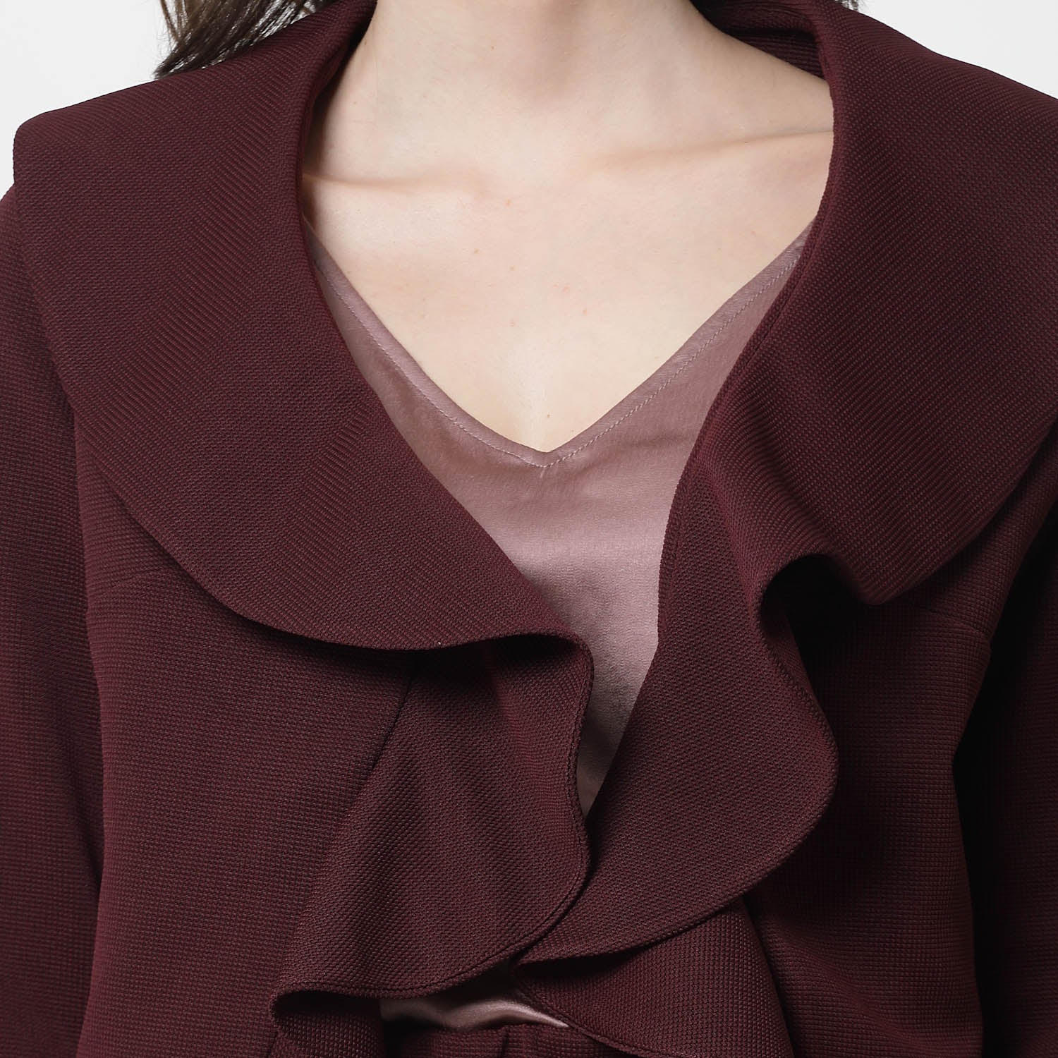 Maroon Color Short Jacket With Frill
